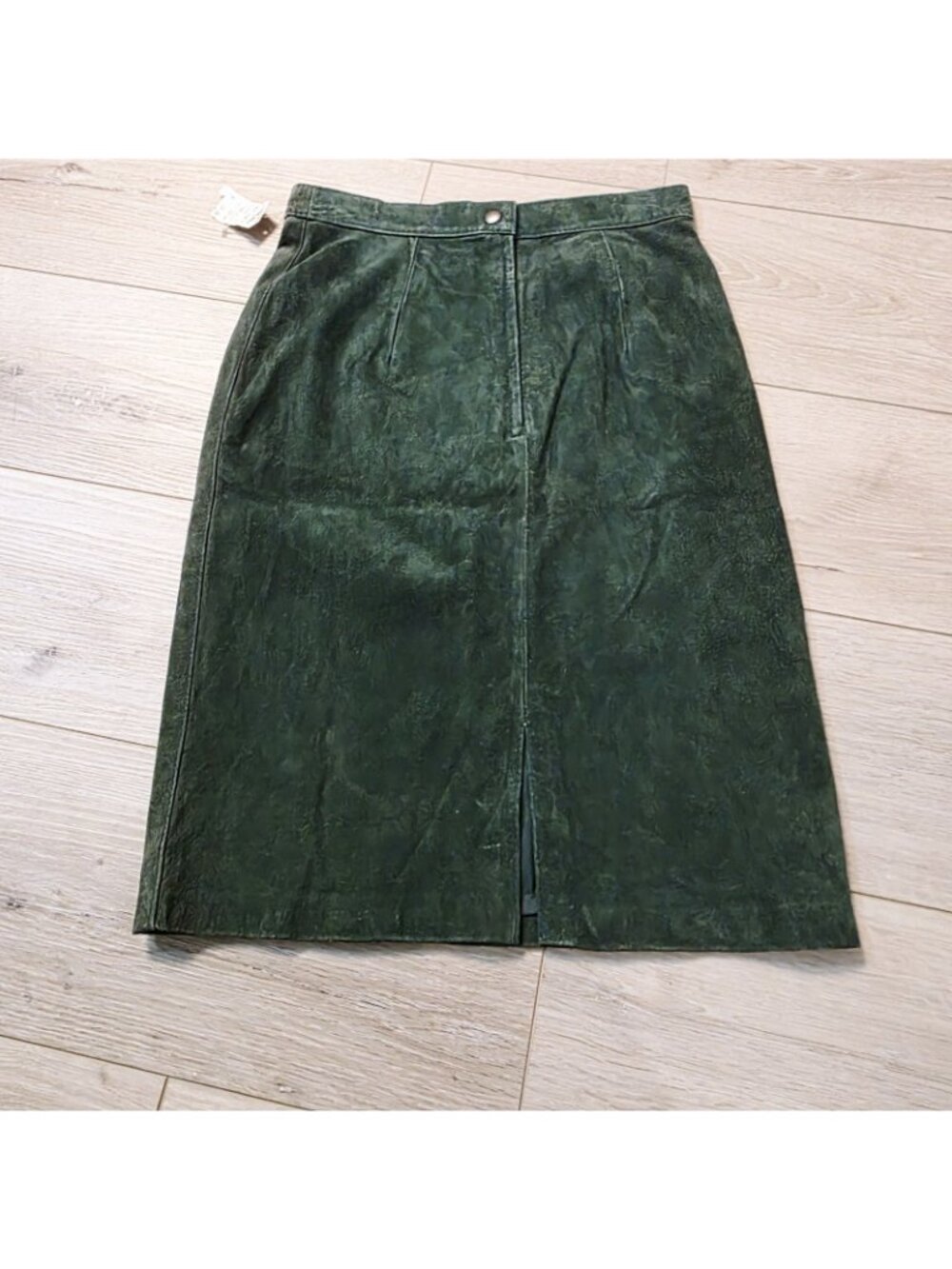 Womens Vtg 90s Suede Leather Pencil Skirt Sz 10 Dark Green Western High Waist - Picture 12 of 12